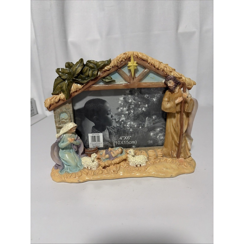 Christmas Nativity Scene Stand Up Picture Frame 4x6 Resin Jesus Holiday Decor